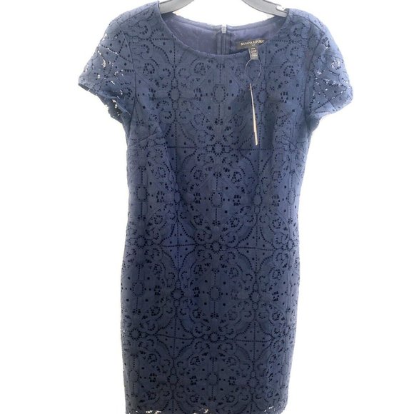 Banana Republic Factory Lace Sheath Dress Navy Size 00P Cap Sleeves NWT $100 - Picture 8 of 8